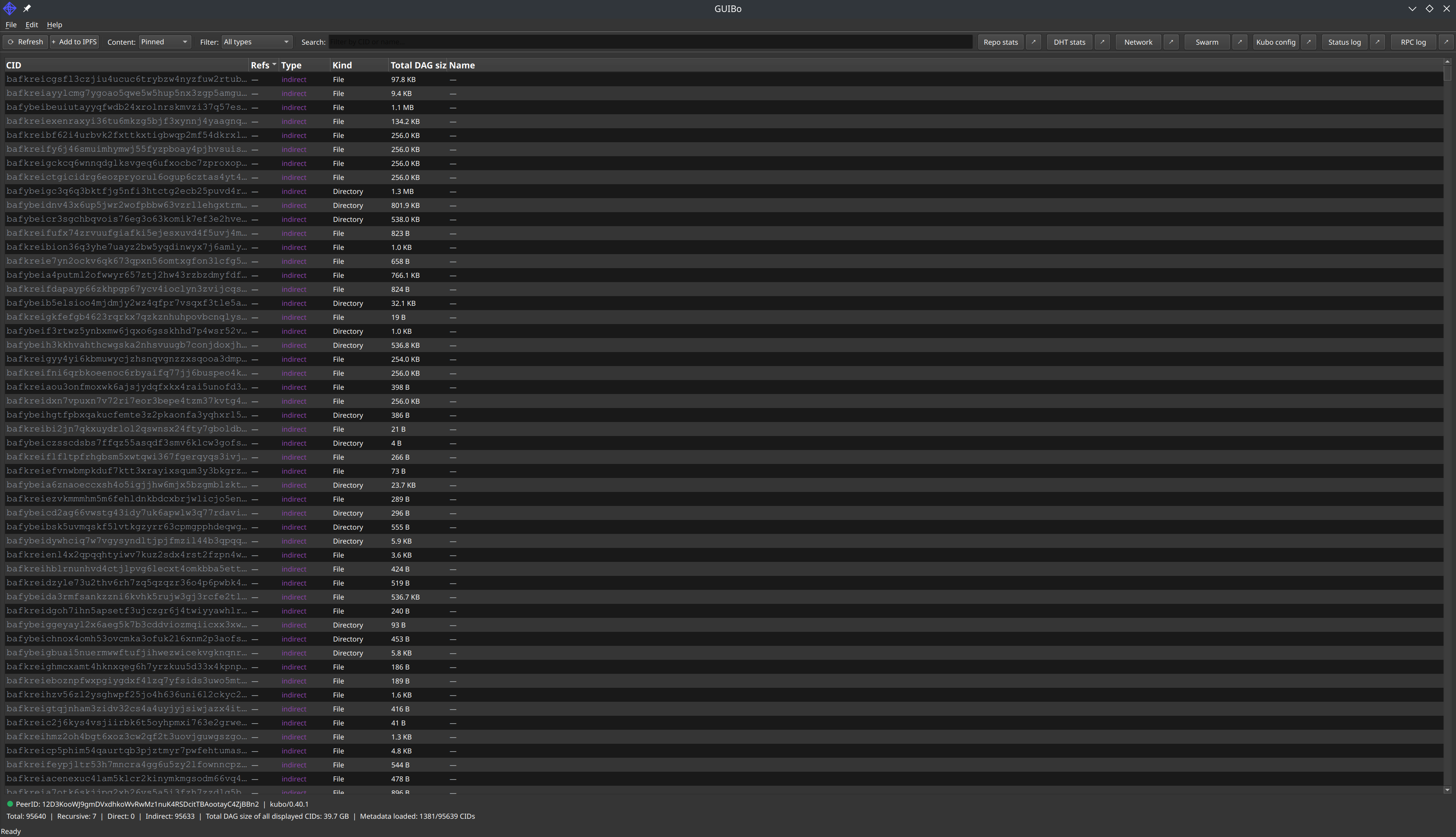 GUIBo desktop app: CID list, pins, and Kubo tools